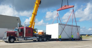 Crane truck lifting the superload